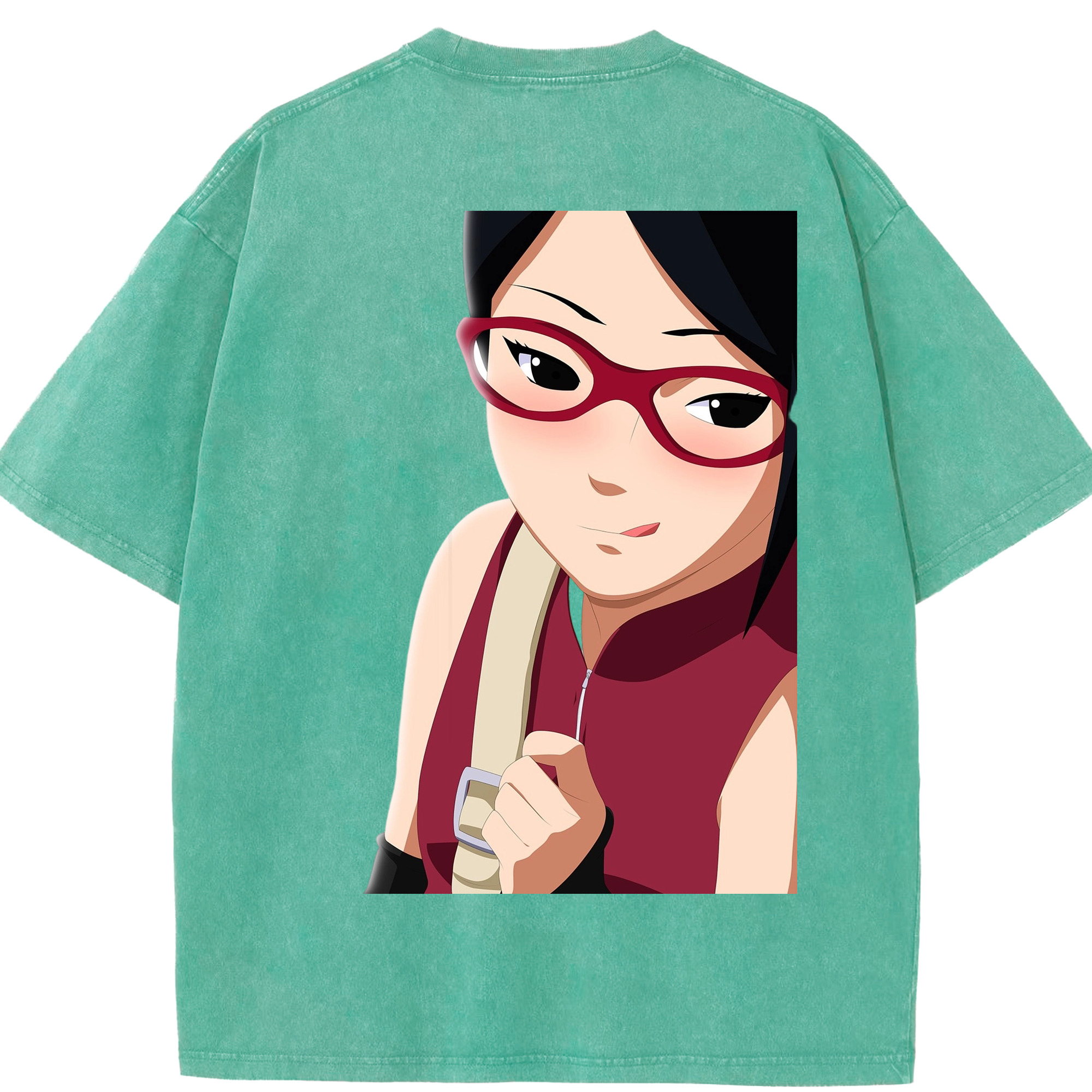 （画像用） NARUTO -ナルト- うちは サラダ Uchiha Sarada 綿100% ヴィンテージ風 半袖Tシャツ（背面プリント）